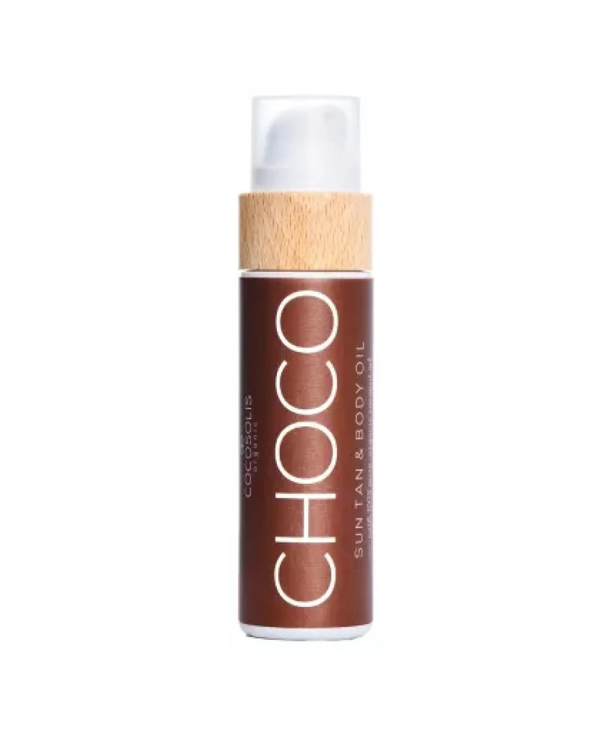 CocoSolis Choco Suntan and Body Oil organic tanning oil bottle from SkinSkulpt