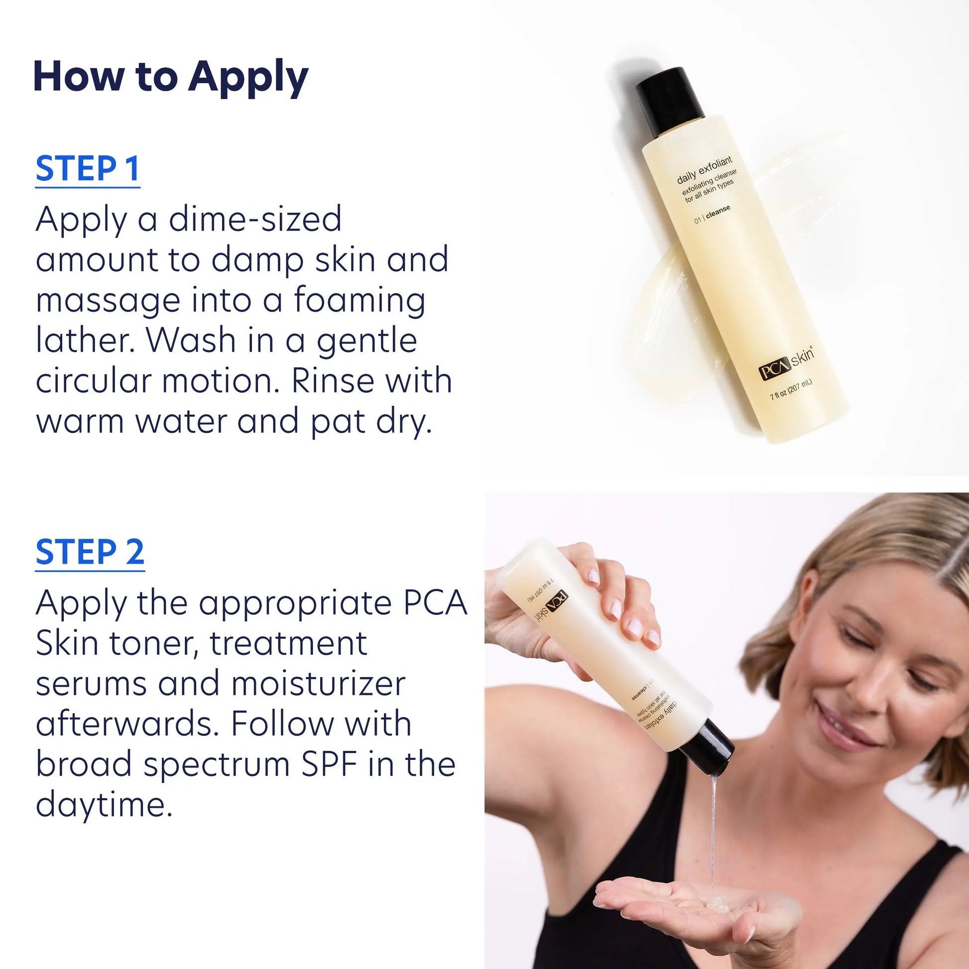 How to apply PCA Daily Exfoliant in two steps, from SkinSkulpt