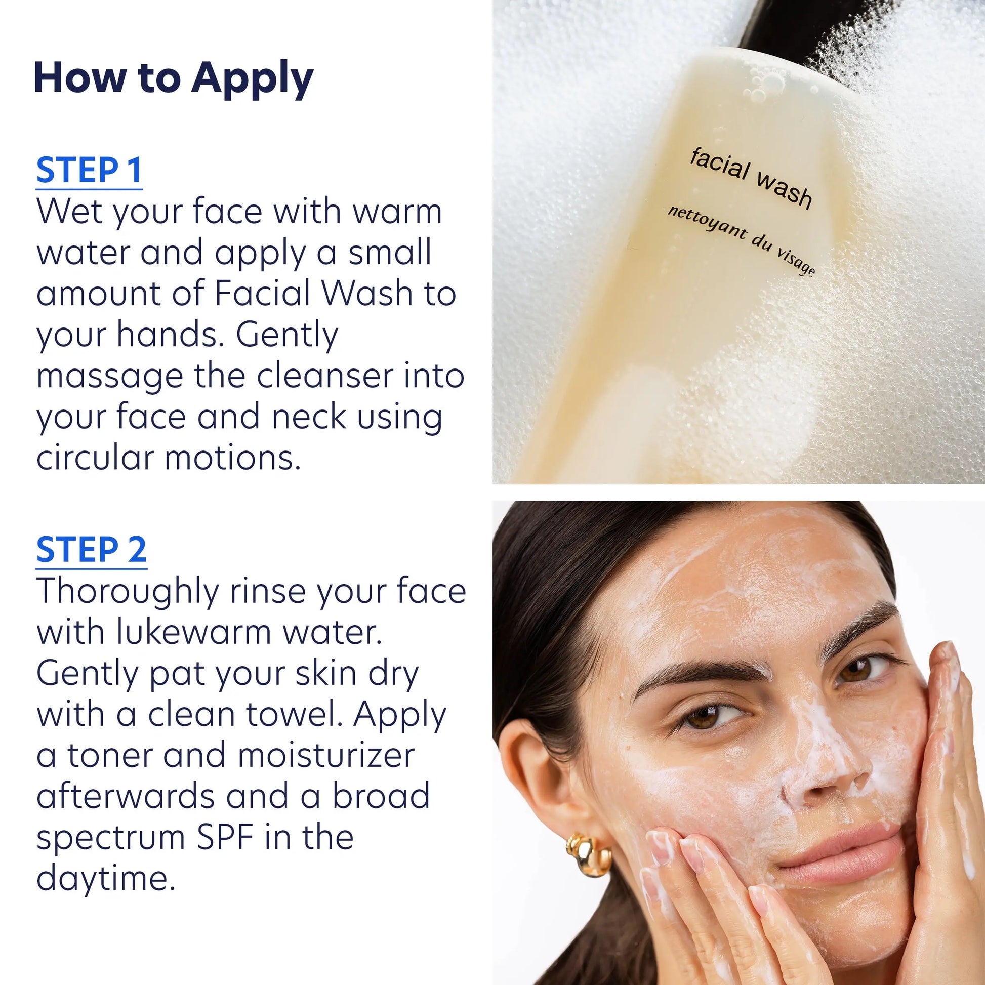 How to apply PCA Facial Wash in two steps, from SkinSkulpt